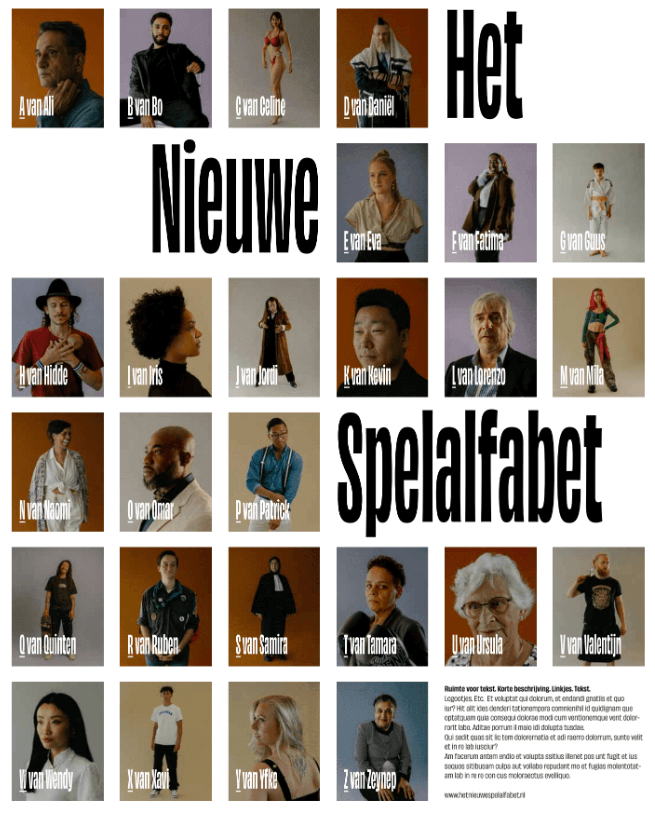 Het Nieuwe Spelalfabet met alle namen en portretten